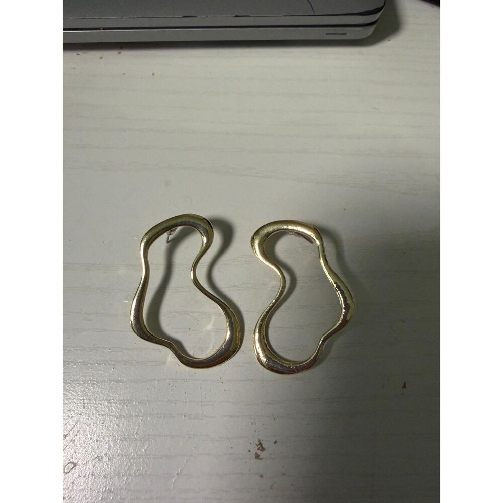 Gold Abstract Organic Wavy Drop Earrings Irregular Hoop Statement Dangle